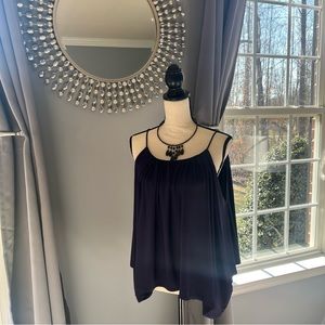 🌹Annabelle Cold-shoulder High/Low top, Navy Blue